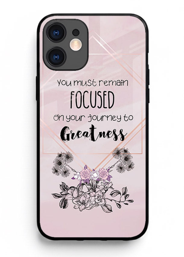 Geometric floral motivational artwork printed on iphone 12 mini glass back cover with balanced tones.