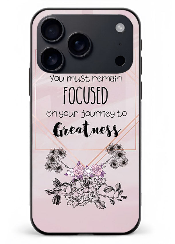 Geometric floral motivational artwork printed on iphone 18 pro max glass back cover with balanced tones.