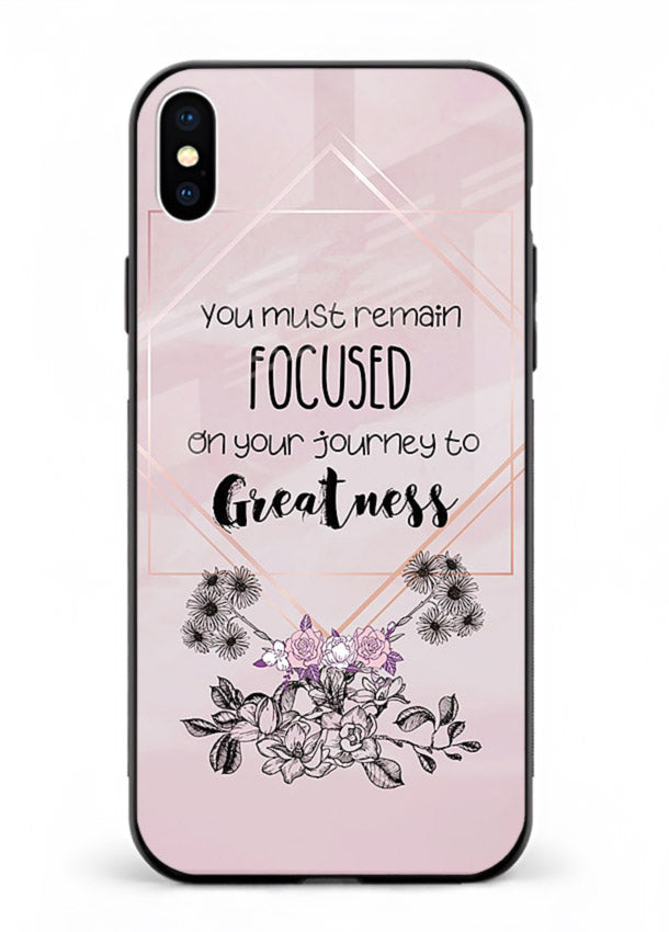 Geometric floral motivational artwork printed on iphone xs max glass back cover with balanced tones.