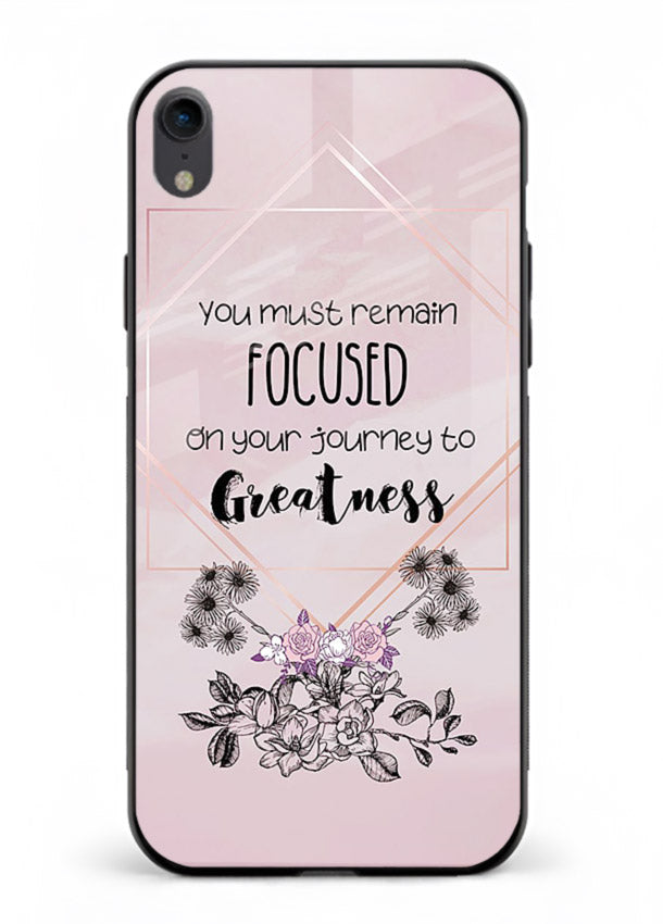 Geometric floral motivational artwork printed on iphone xr glass back cover with balanced tones.