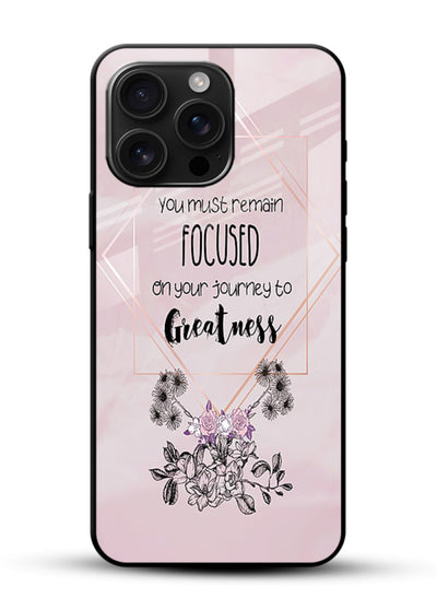 Geometric floral motivational artwork printed on glossy vibrant premium glass back cover with balanced tones. - Angle Front