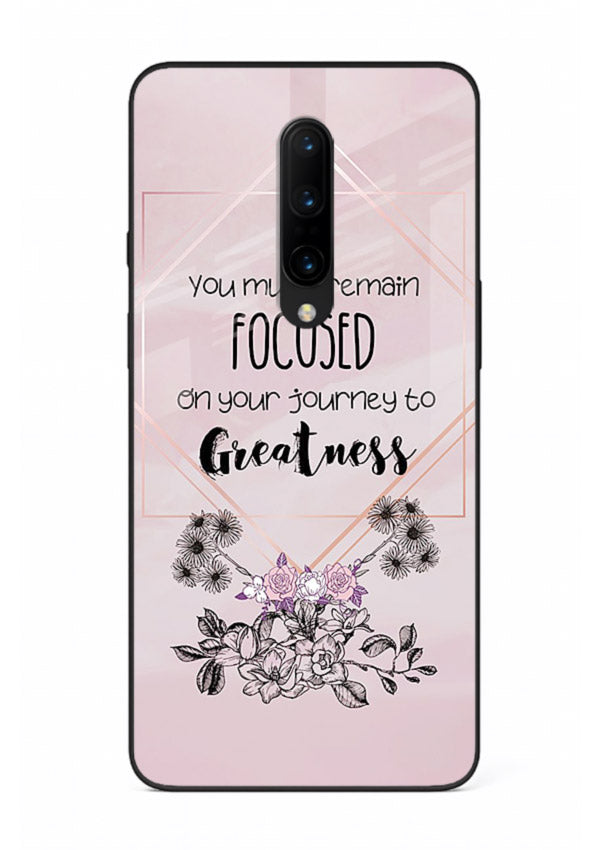 Geometric floral motivational artwork printed on OnePlus 7 Pro glass back cover with balanced tones.