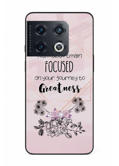 Geometric floral motivational artwork printed on OnePlus 10 Pro glass back cover with balanced tones.