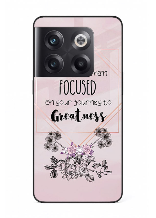 Geometric floral motivational artwork printed on OnePlus 10T glass back cover with balanced tones.