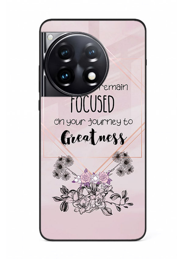 Geometric floral motivational artwork printed on OnePlus 12R glass back cover with balanced tones.