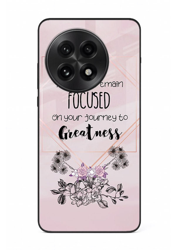 Geometric floral motivational artwork printed on OnePlus 13 glass back cover with balanced tones.