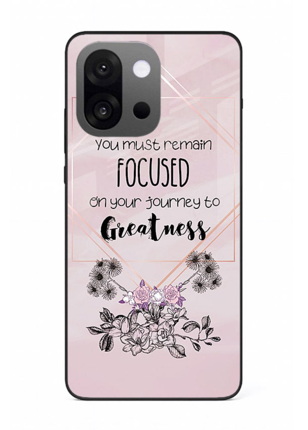 Geometric floral motivational artwork printed on OnePlus 13s glass back cover with balanced tones.