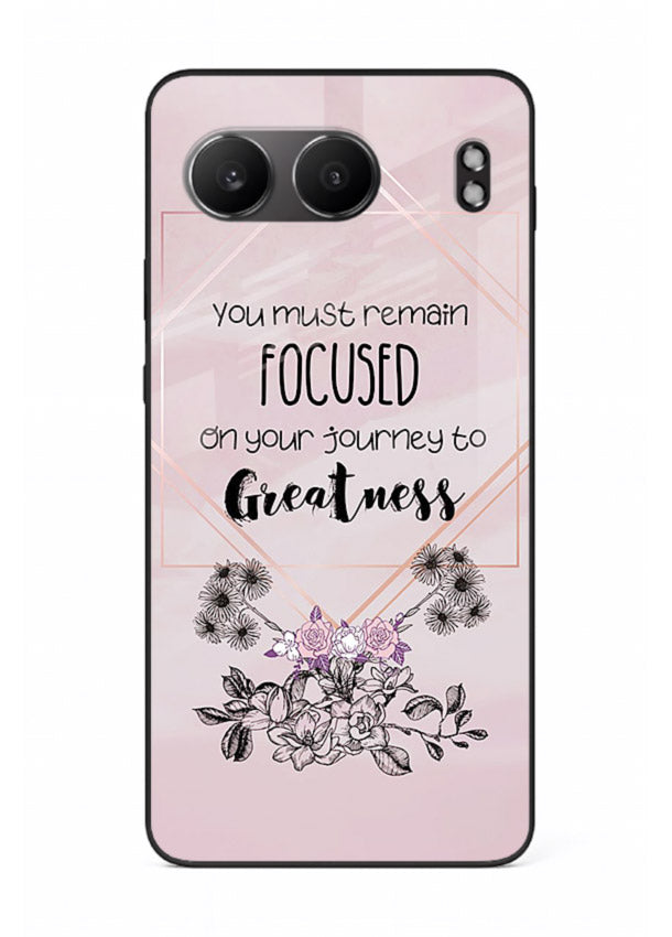 Geometric floral motivational artwork printed on OnePlus Nord 4 glass back cover with balanced tones.