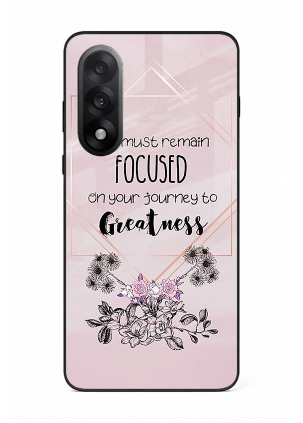 Geometric floral motivational artwork printed on OnePlus Nord 5 glass back cover with balanced tones.