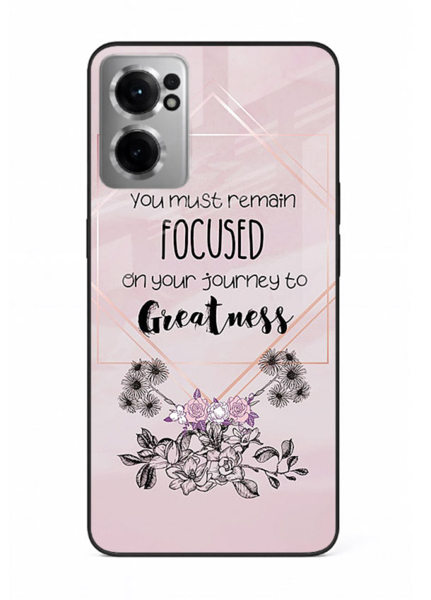 Geometric floral motivational artwork printed on OnePlus Nord CE2 5G glass back cover with balanced tones.
