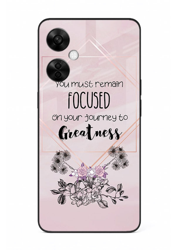 Geometric floral motivational artwork printed on OnePlus Nord CE3 Lite glass back cover with balanced tones.
