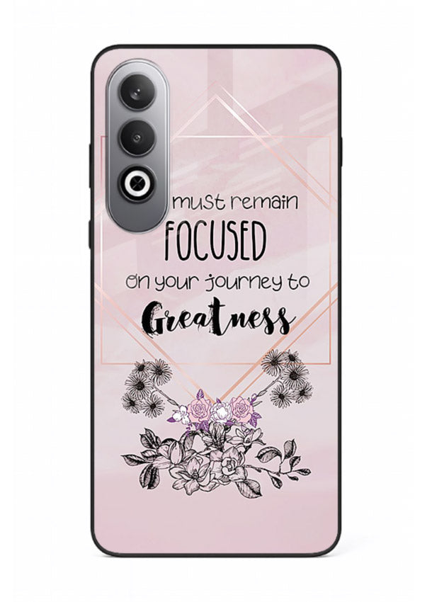 Geometric floral motivational artwork printed on OnePlus Nord CE4 glass back cover with balanced tones.