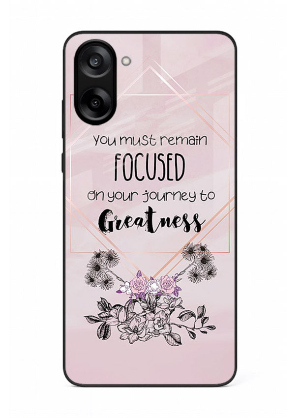 Geometric floral motivational artwork printed on OnePlus Nord CE5 glass back cover with balanced tones.