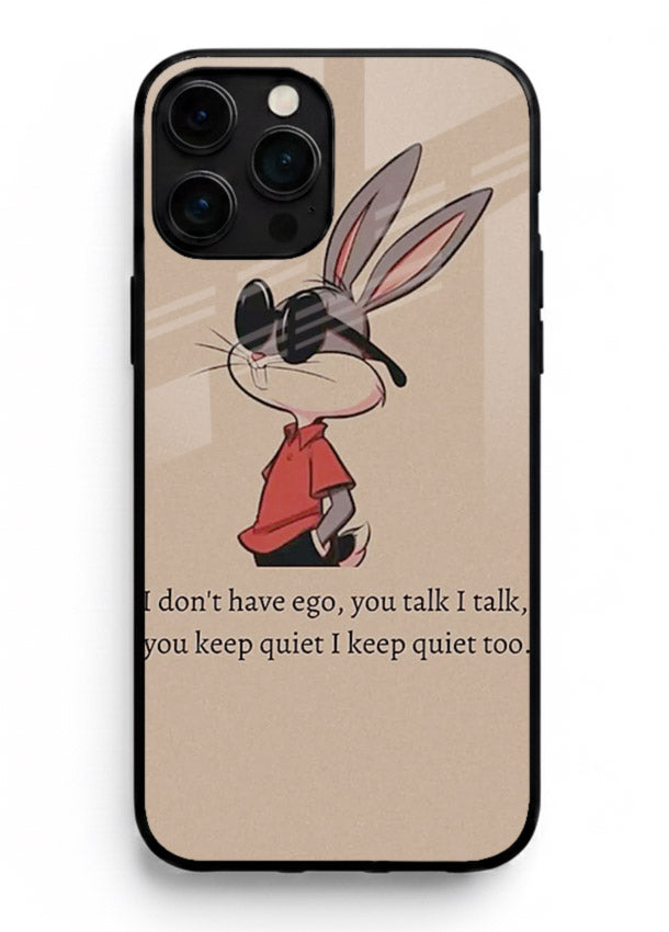 Confident bunny illustration printed on iphone 11 pro max glass back cover with playful tone.