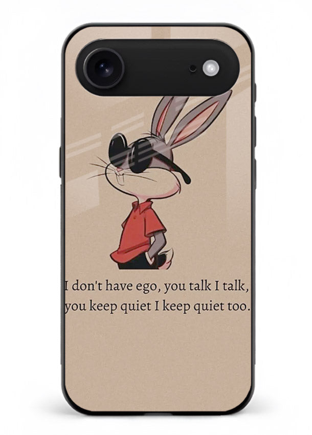Confident bunny illustration printed on iphone 17 air glass back cover with playful tone.