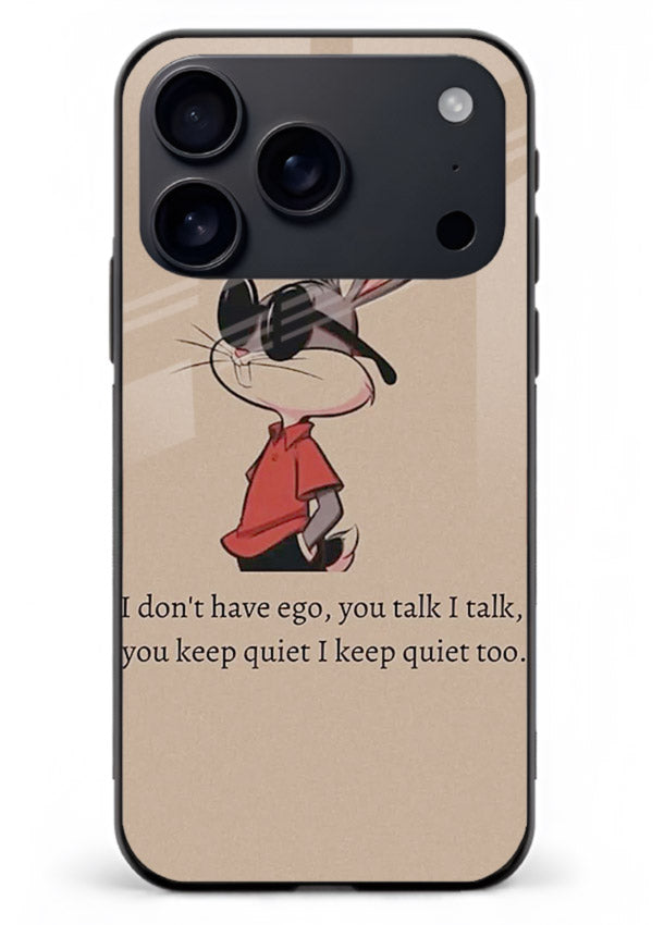 Confident bunny illustration printed on iphone 18 pro max glass back cover with playful tone.