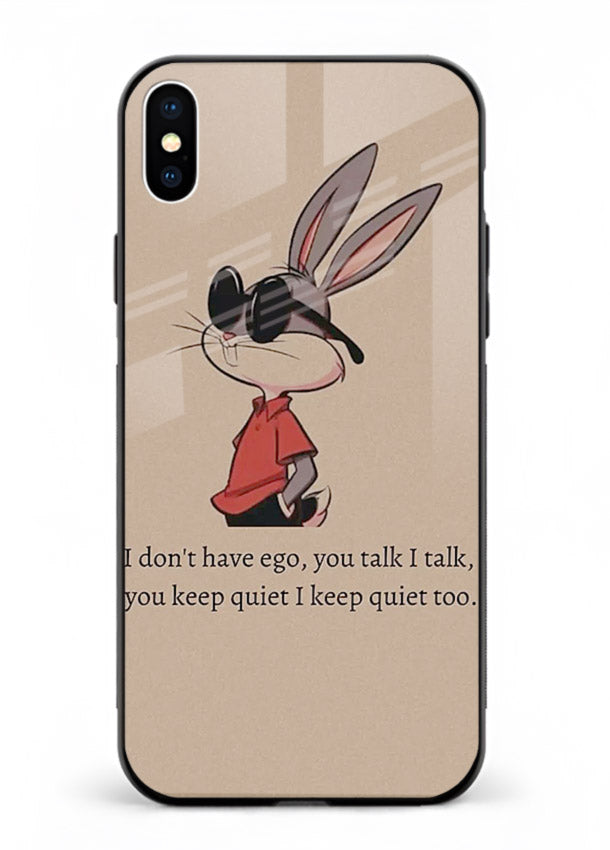 Confident bunny illustration printed on iphone xs max glass back cover with playful tone.