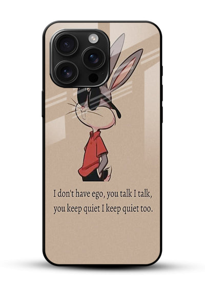 Confident bunny illustration printed on glossy vibrant premium glass back cover with playful tone. - Angle Front