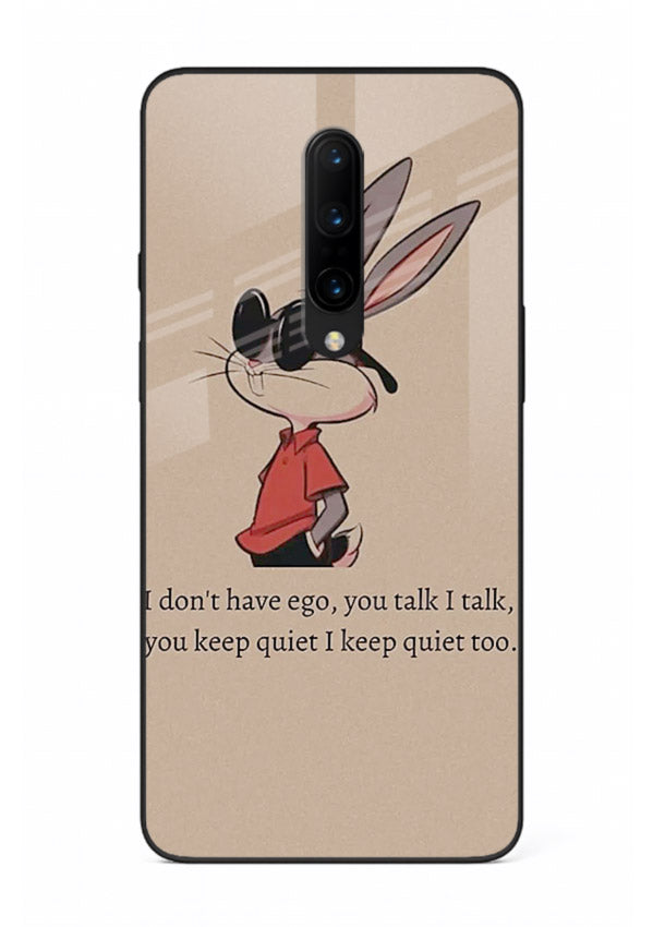 Confident bunny illustration printed on OnePlus 7 Pro glass back cover with playful tone.