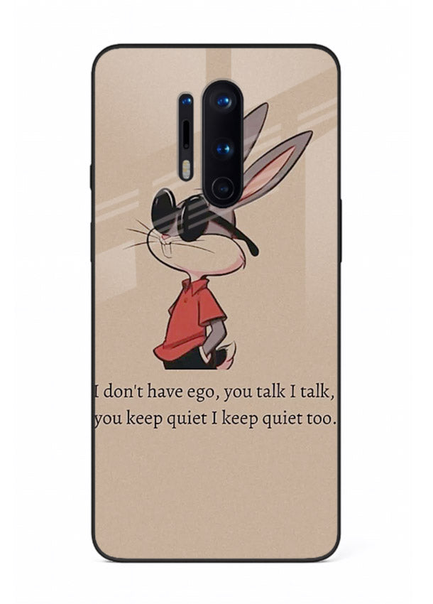 Confident bunny illustration printed on OnePlus 8 Pro glass back cover with playful tone.