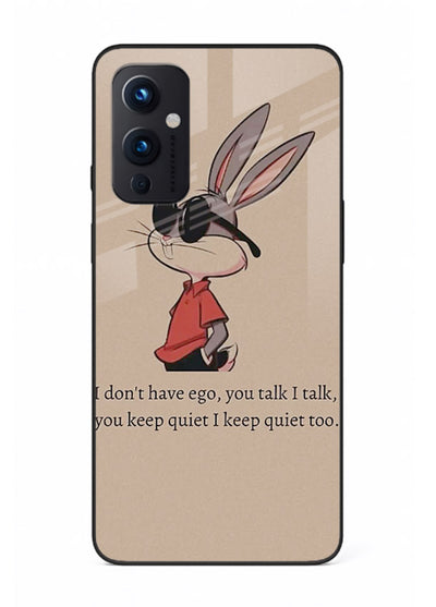 Confident bunny illustration printed on OnePlus 9 Pro glass back cover with playful tone.