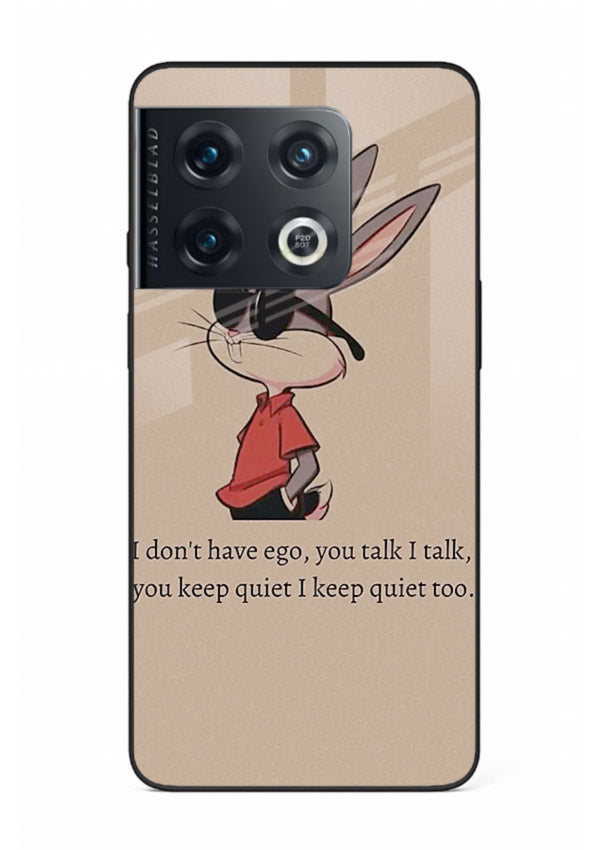 Confident bunny illustration printed on OnePlus 10 Pro glass back cover with playful tone.