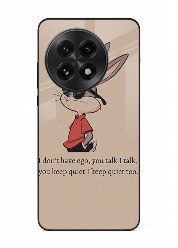 Confident bunny illustration printed on OnePlus 13R glass back cover with playful tone.