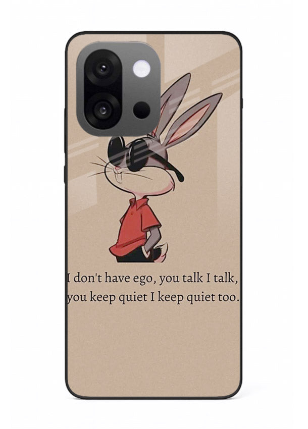 Confident bunny illustration printed on OnePlus 13s glass back cover with playful tone.