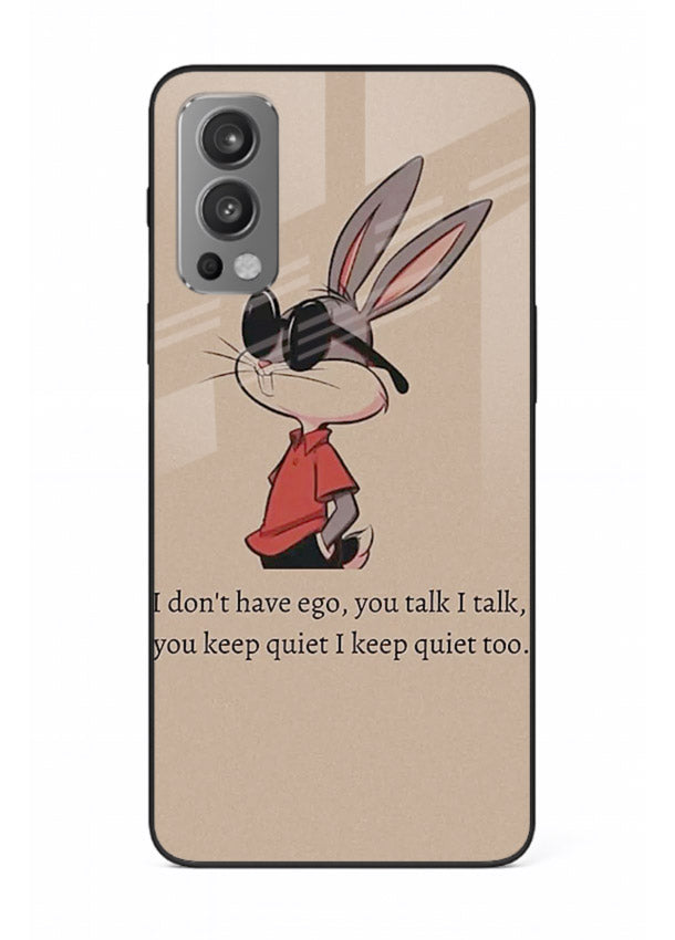 Confident bunny illustration printed on OnePlus Nord 2 glass back cover with playful tone.