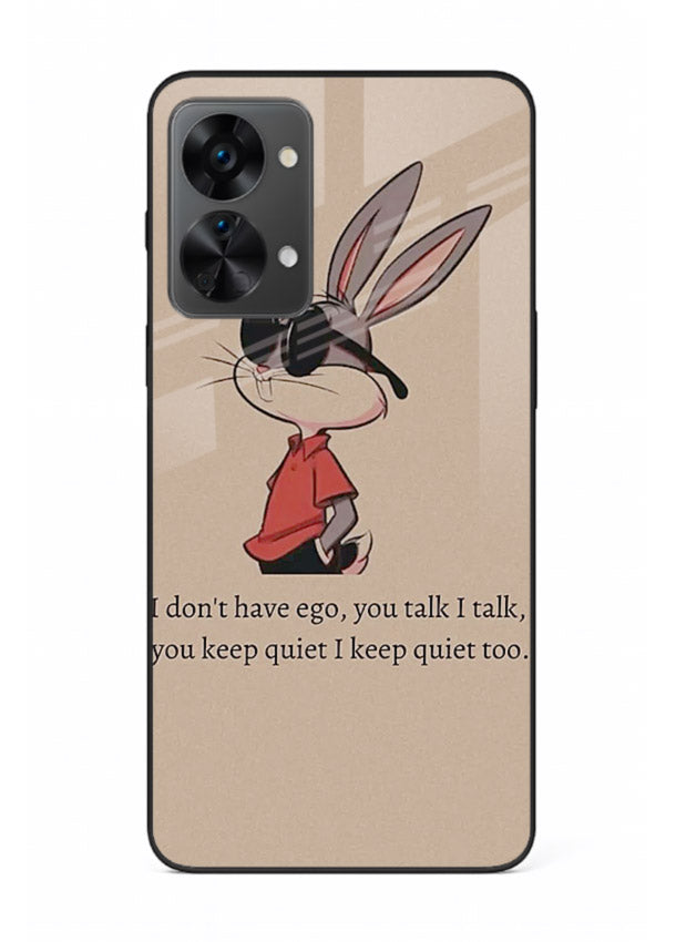 Confident bunny illustration printed on OnePlus Nord 2T glass back cover with playful tone.