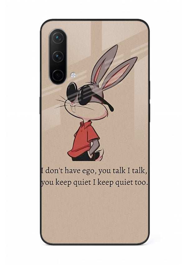 Confident bunny illustration printed on OnePlus Nord CE 5G glass back cover with playful tone.