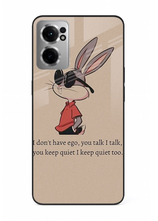 Confident bunny illustration printed on OnePlus Nord CE2 5G glass back cover with playful tone.