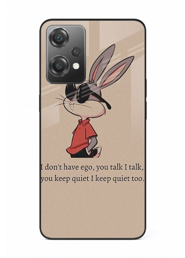 Confident bunny illustration printed on OnePlus Nord CE2 Lite 5G glass back cover with playful tone.