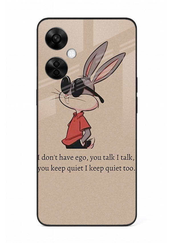 Confident bunny illustration printed on OnePlus Nord CE3 Lite glass back cover with playful tone.