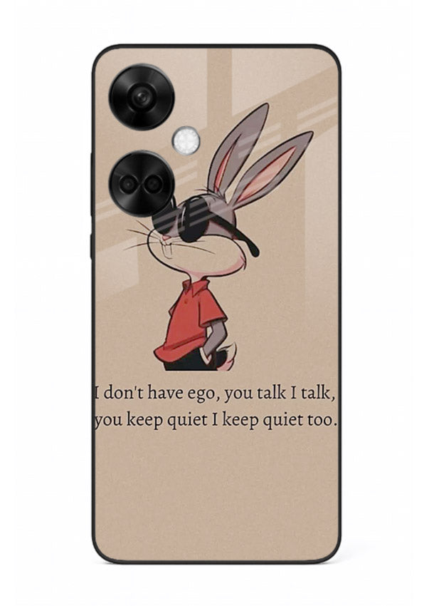 Confident bunny illustration printed on OnePlus Nord CE3 glass back cover with playful tone.