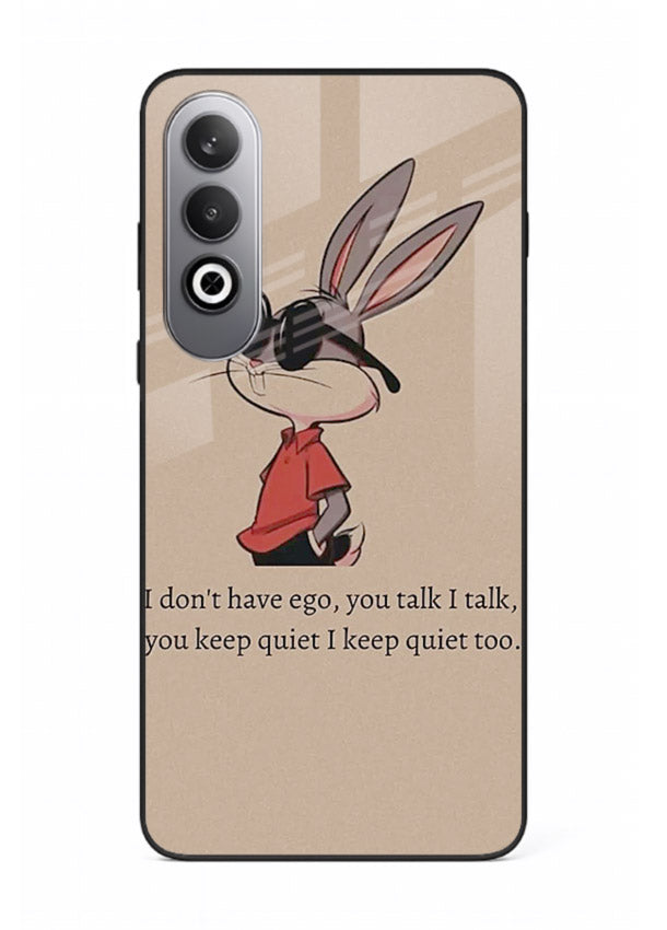 Confident bunny illustration printed on OnePlus Nord CE4 glass back cover with playful tone.