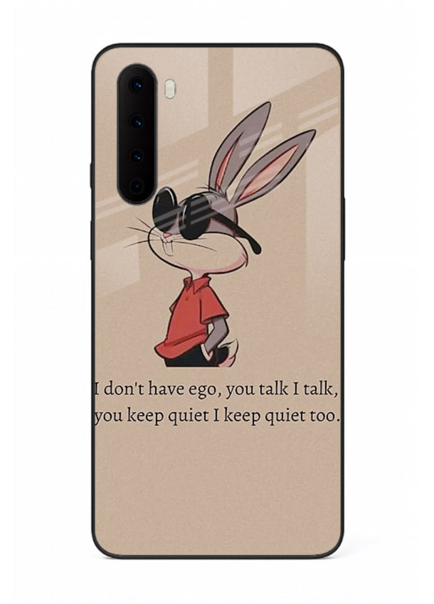 Confident bunny illustration printed on OnePlus Nord glass back cover with playful tone.