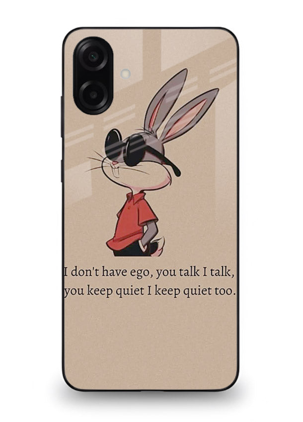 Confident bunny illustration printed on Samsung A07 4G glass back cover with playful tone.