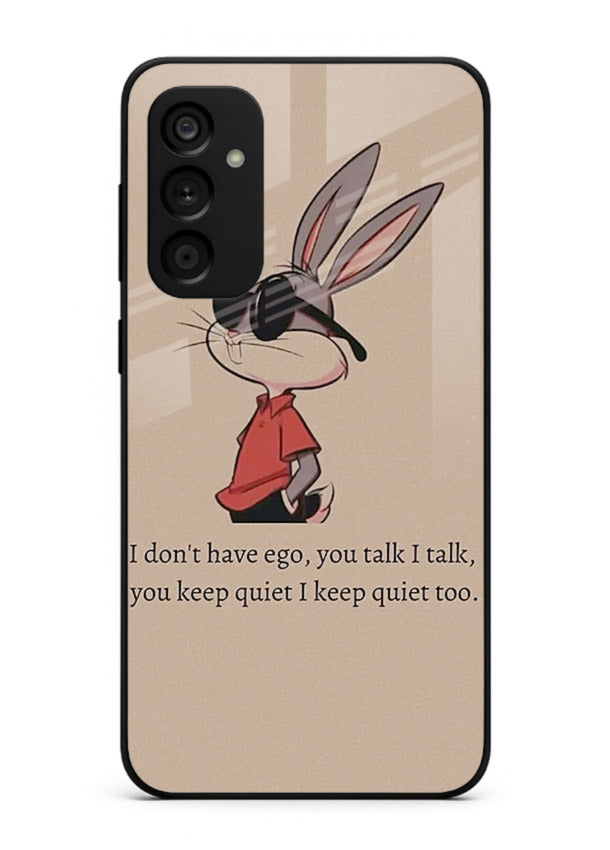 Confident bunny illustration printed on Samsung A15 5G glass back cover with playful tone.