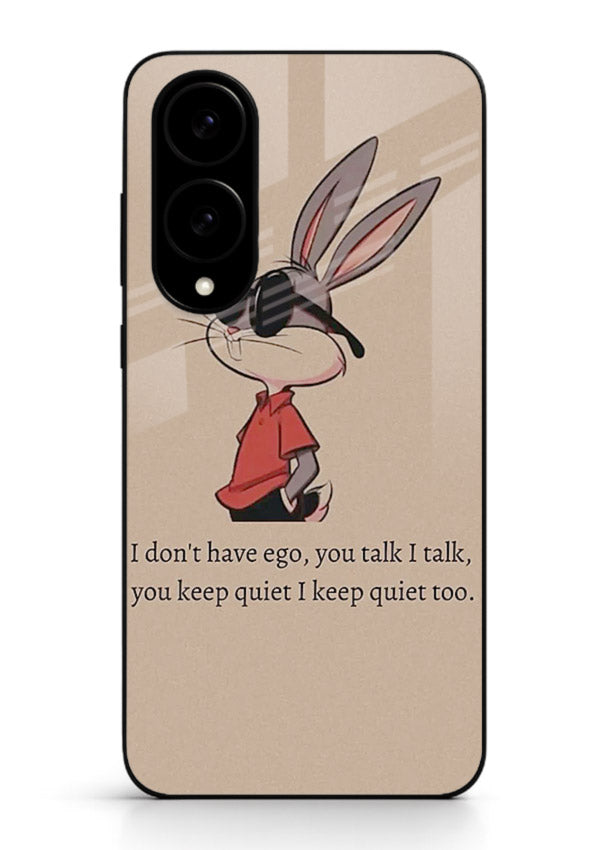 Confident bunny illustration printed on Samsung S25 Edge glass back cover with playful tone.