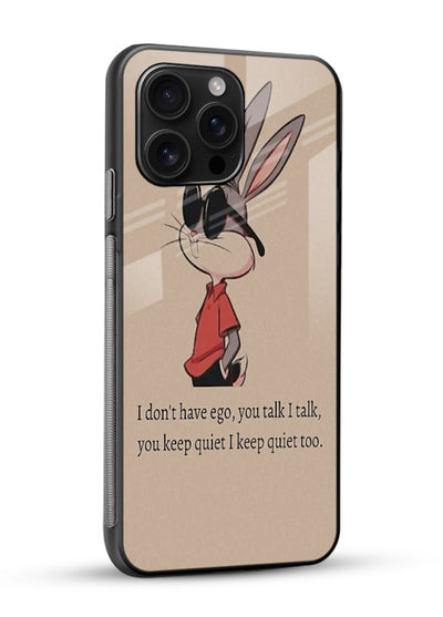 Confident bunny illustration printed on glossy vibrant premium glass back cover with playful tone. - Angle Side