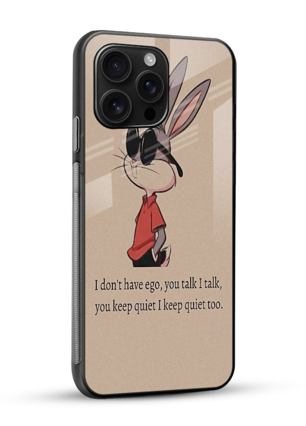 Confident bunny illustration printed on glossy vibrant premium glass back cover with playful tone. - Angle Side