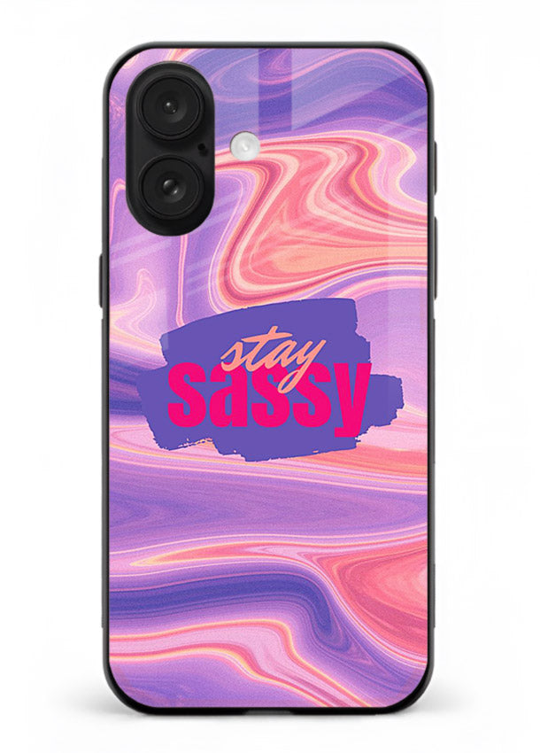 Stay Sassy Waves aesthetic illustration iphone 16 plus glass back cover
