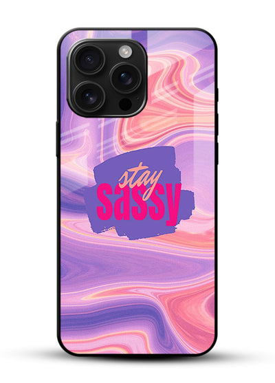 Stay Sassy Waves aesthetic illustration glossy vibrant premium glass back cover - Angle Front
