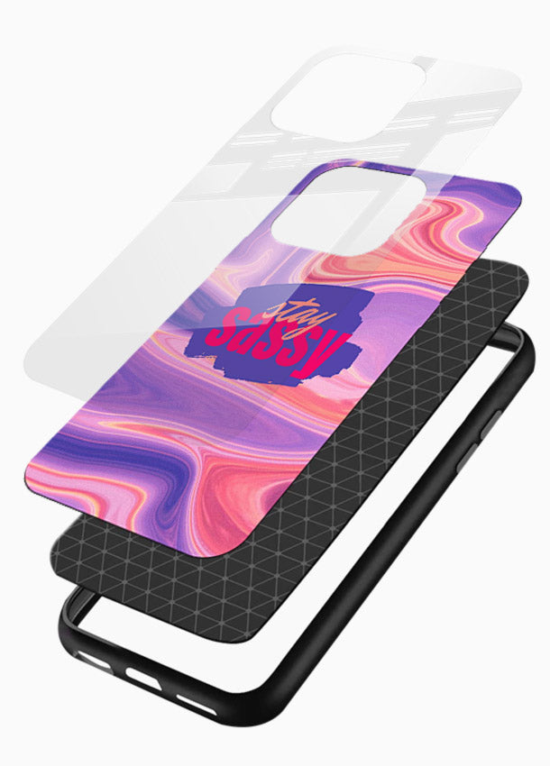 Stay Sassy Waves aesthetic illustration glossy vibrant premium glass back cover - Angle Layers
