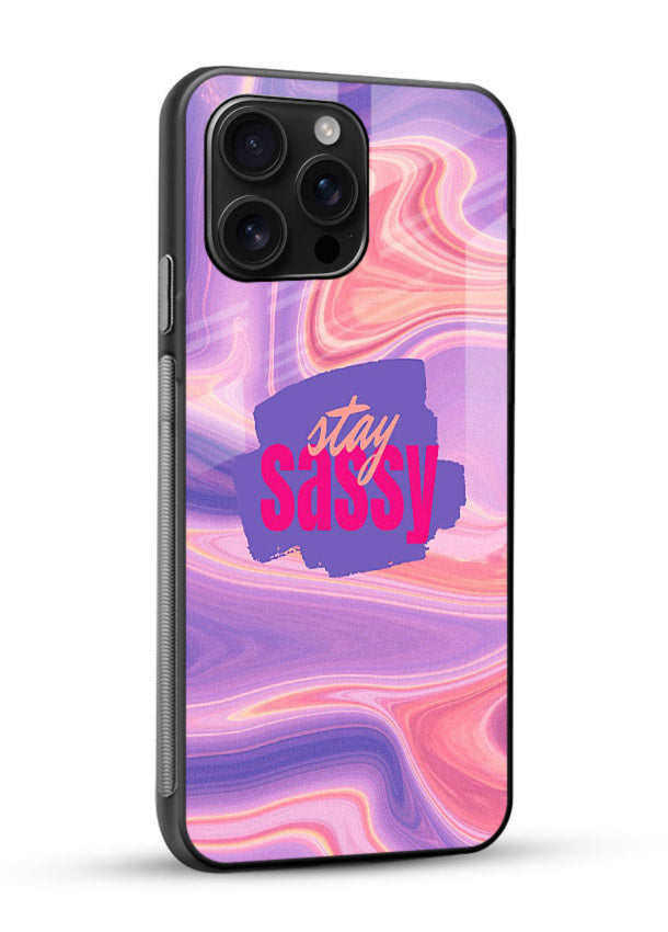 Stay Sassy Waves aesthetic illustration glossy vibrant premium glass back cover - Angle Side