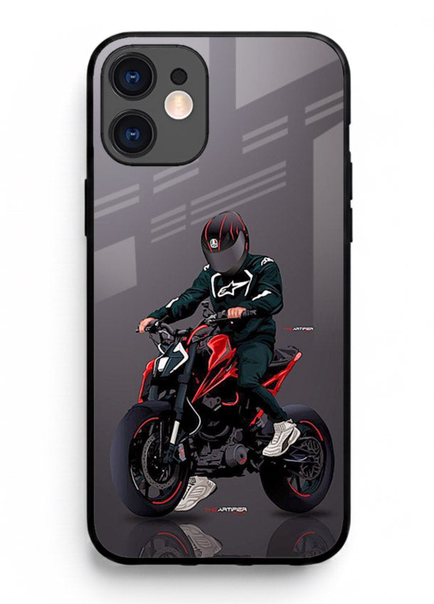 Minimal black and red mini sport bike printed on tempered glass iPhone 11 back cover
