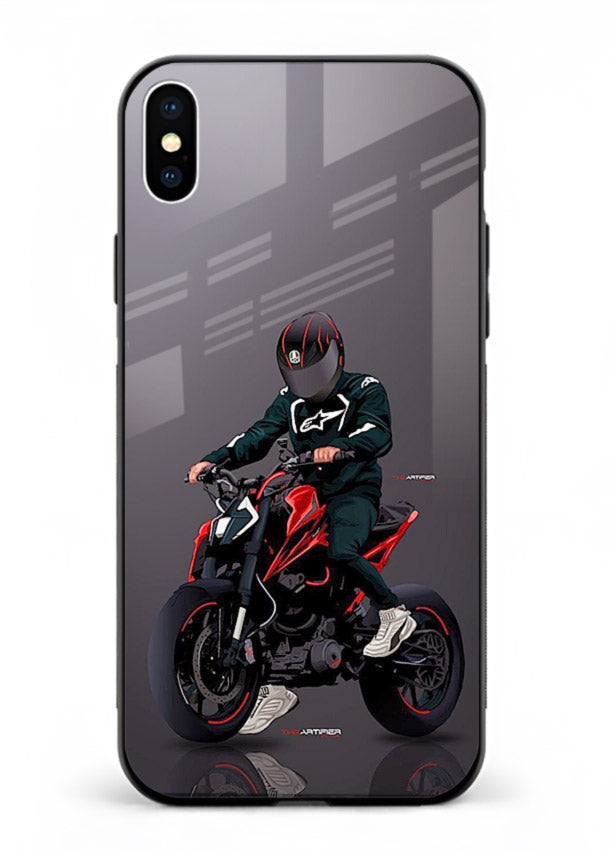 Minimal black and red mini sport bike printed on tempered glass iPhone XS Max back cover