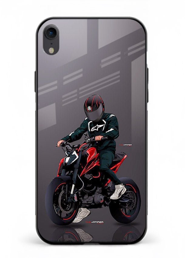 Minimal black and red mini sport bike printed on tempered glass iPhone XR back cover