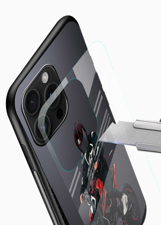 Minimal black and red mini sport bike printed on tempered glass mobile back cover - 4